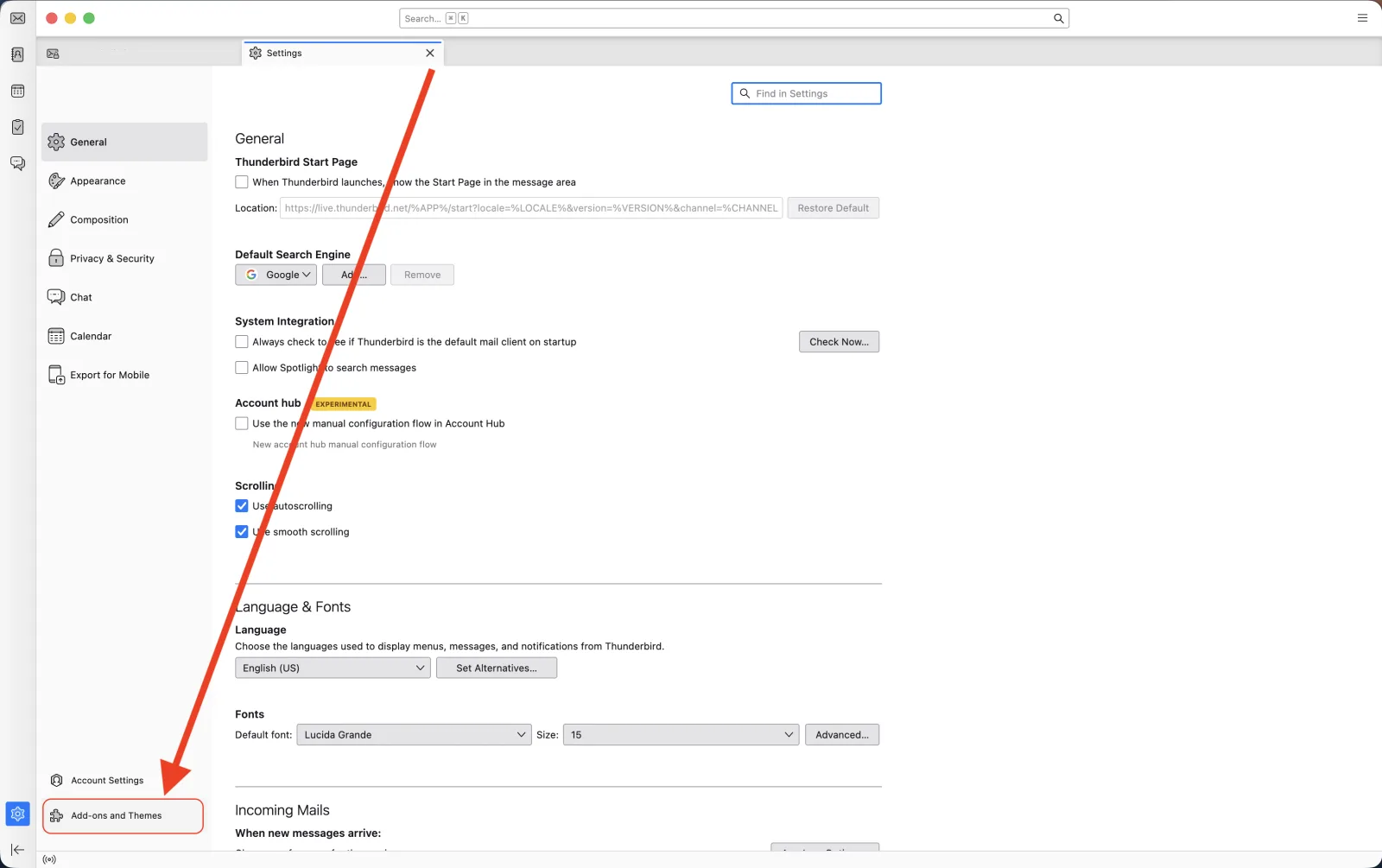 Installing the atbridge.ai add-on in Thunderbird — step 2 of 7: Open Add-ons and Themes