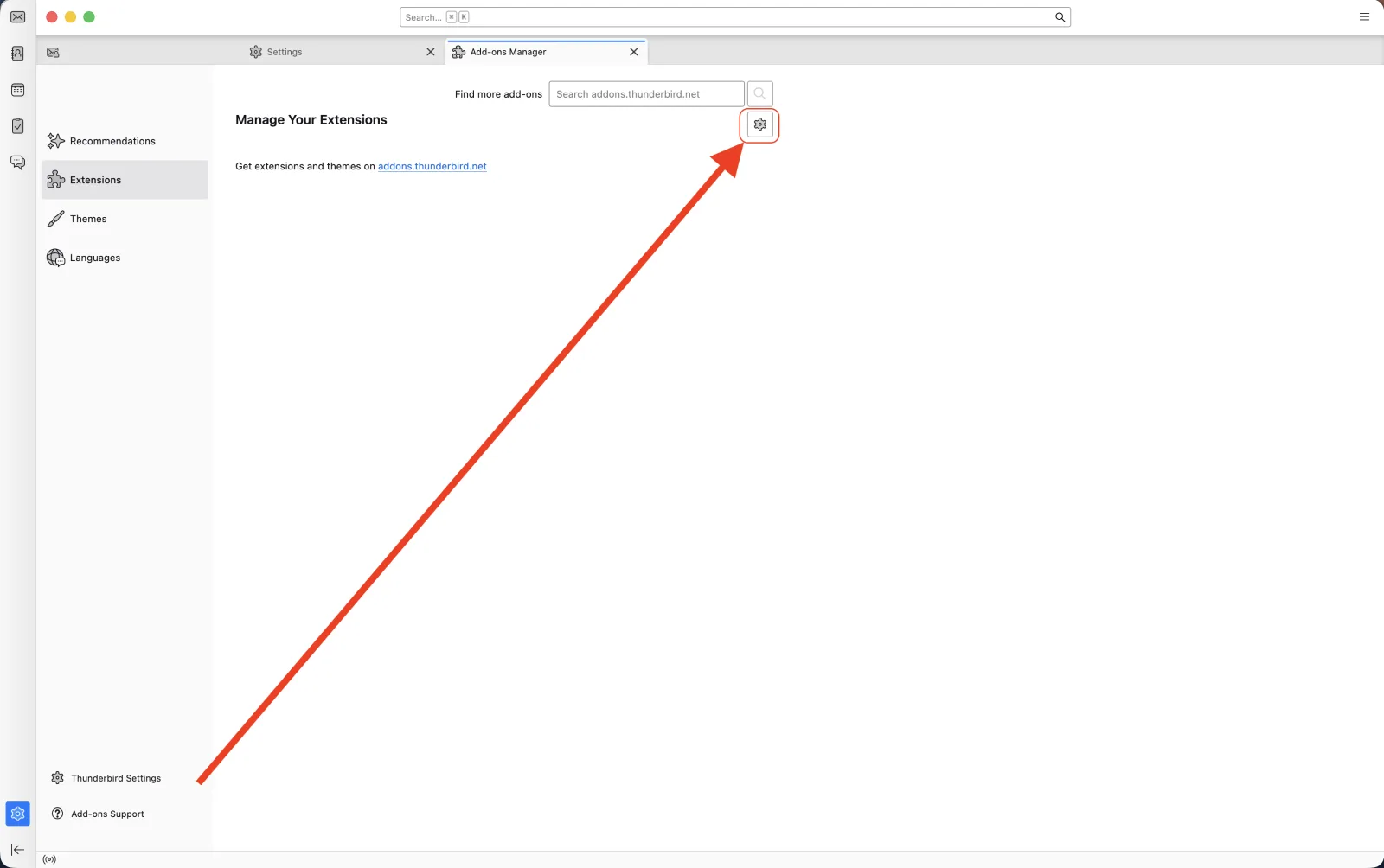 Installing the atbridge.ai add-on in Thunderbird — step 3 of 7: Open Tools for Add-ons